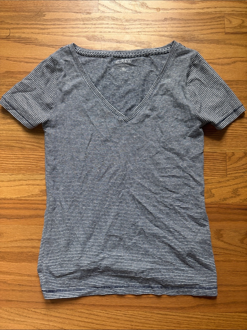 J. Crew Striped V-Neck Short Sleeve Tee in Navy and White